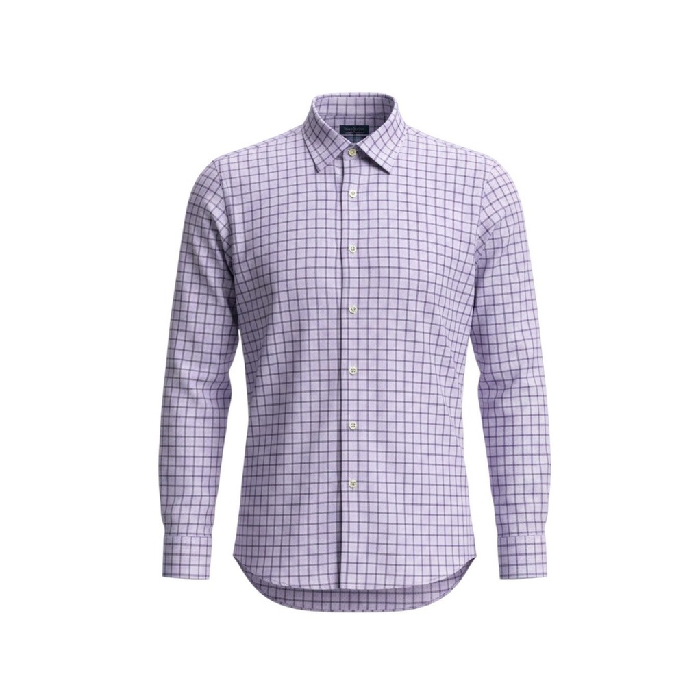 Roark Men's XXL 18-18.5 Non-Iron Slim Fit Purple Plaid Cotton Dress Shirt